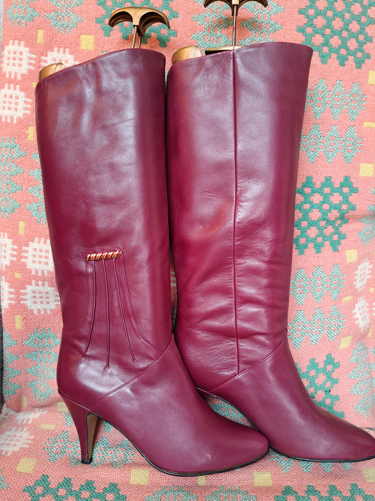 burgundy leather ladies vintage boots