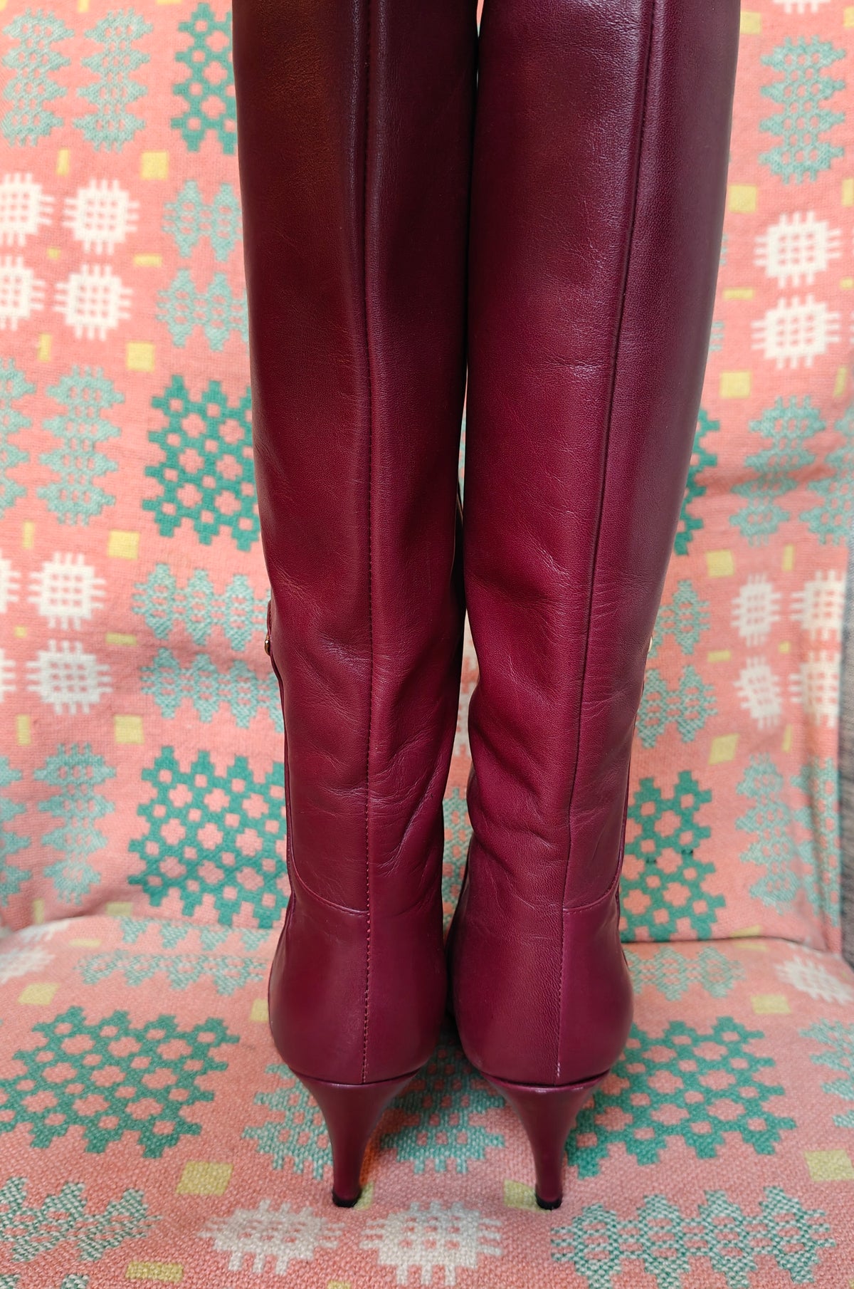 high heel vintage boots in red leather