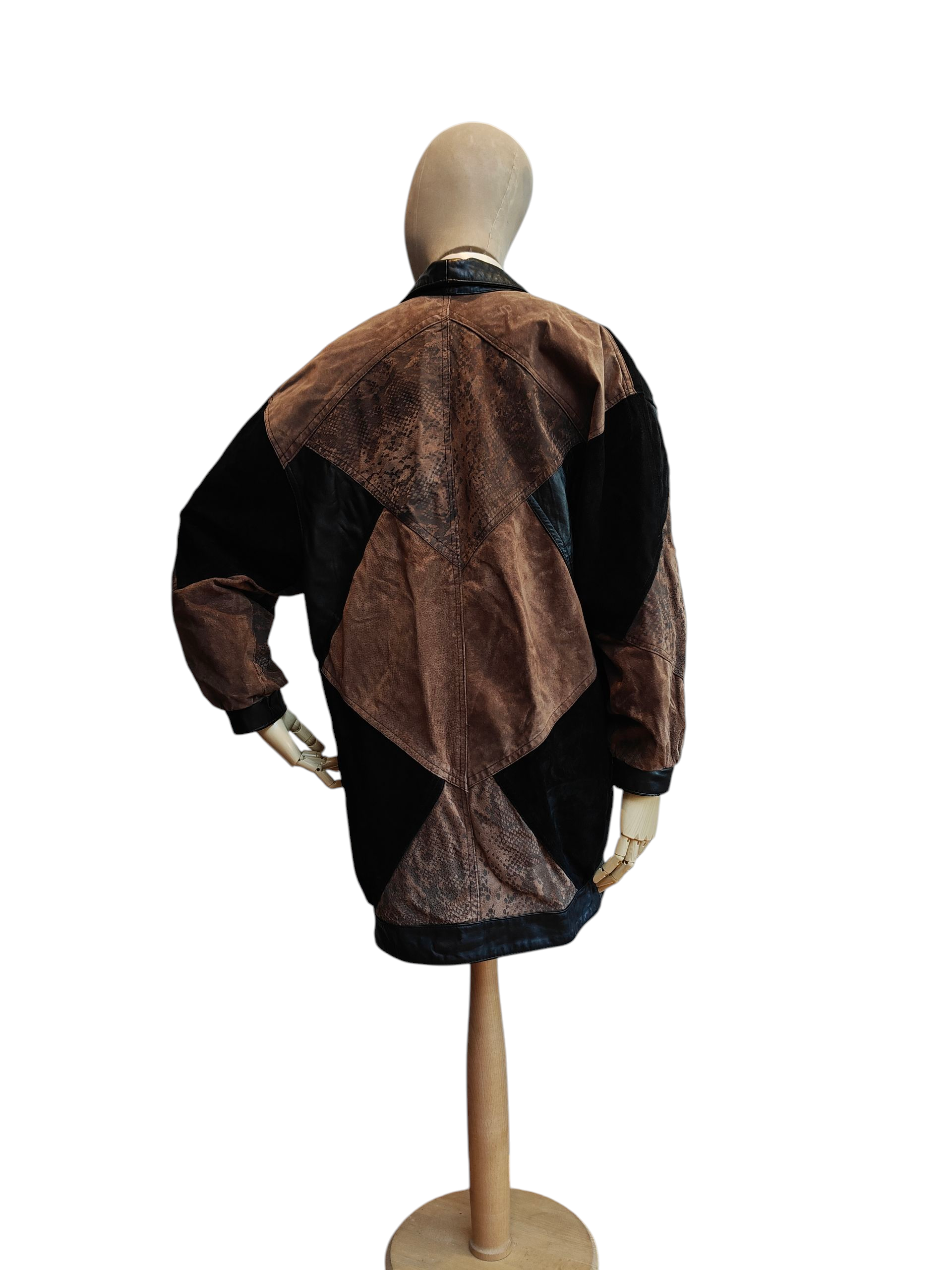 oversized 80's leather jacket with suede panels