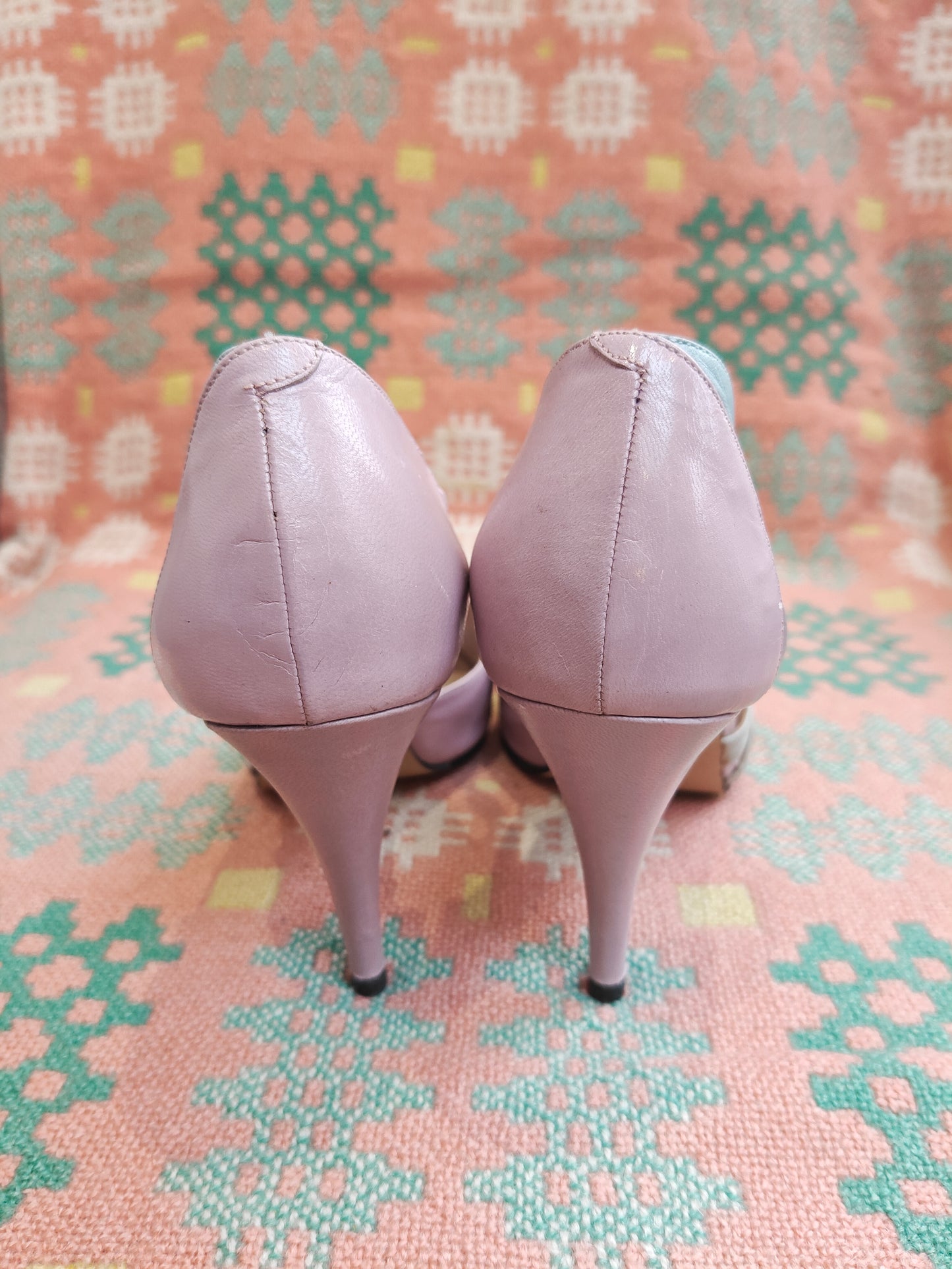 pink and blue vintage shoes