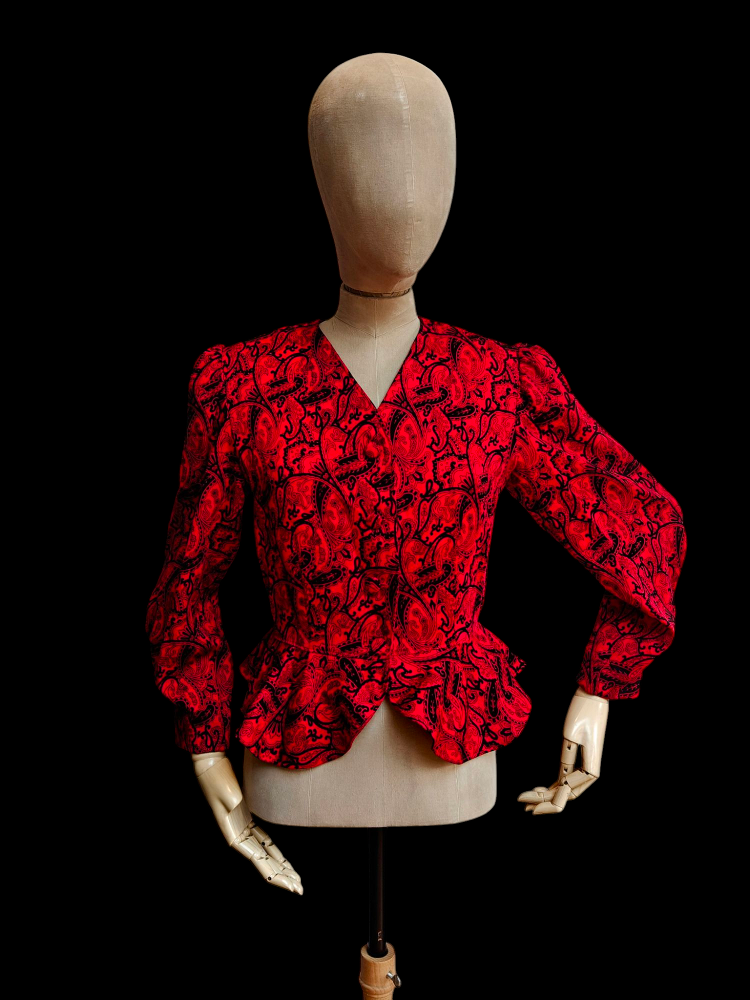 red and black 80s statement top