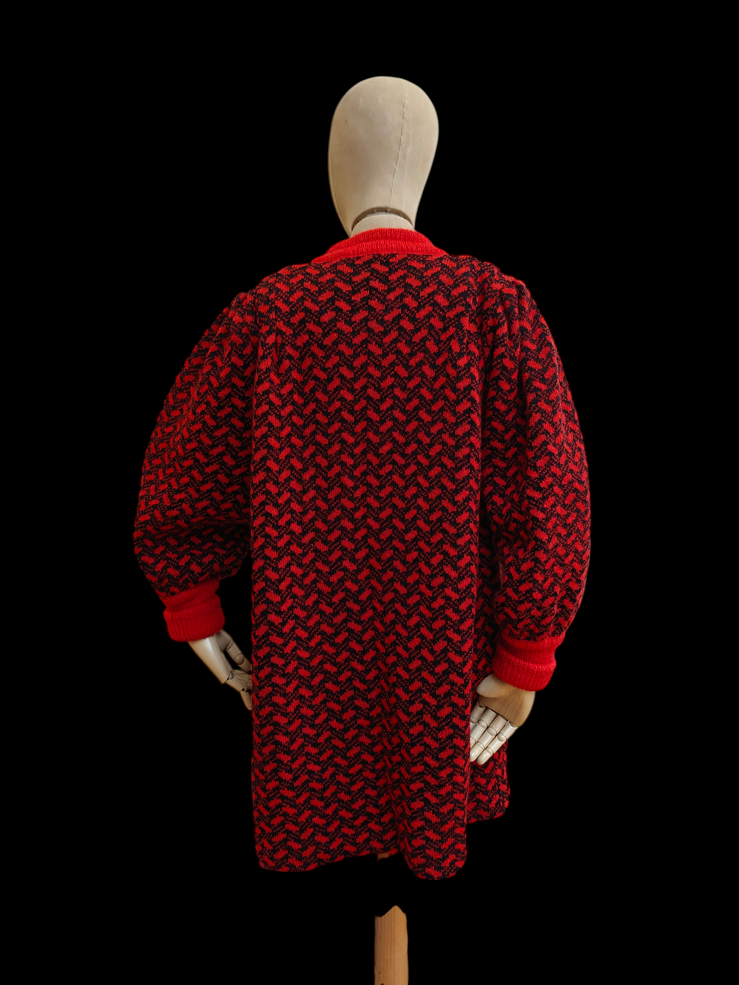 red and black geometric knit vintage cardigan