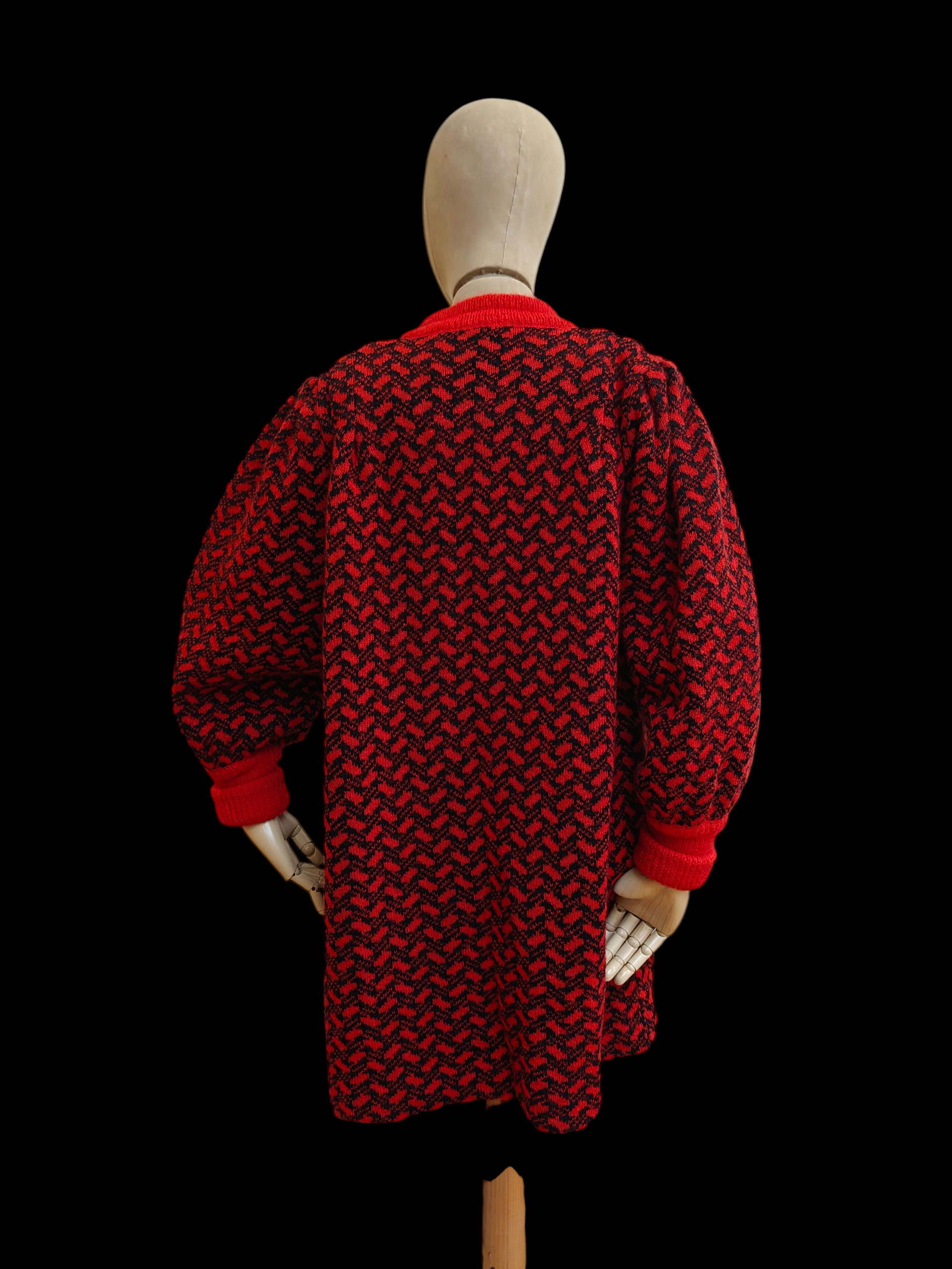 red and black geometric knit vintage cardigan