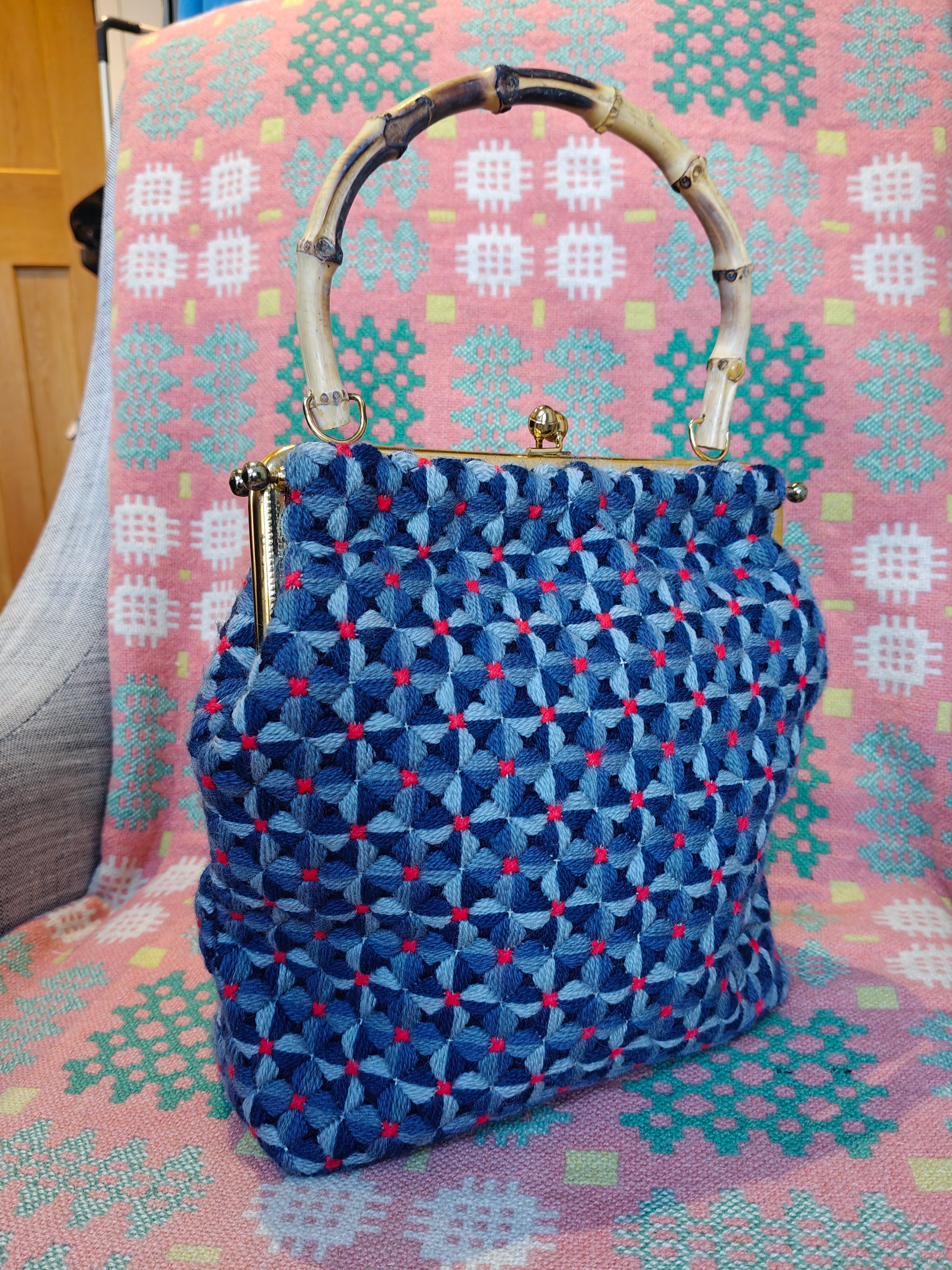 red and blue vintage medium size bag