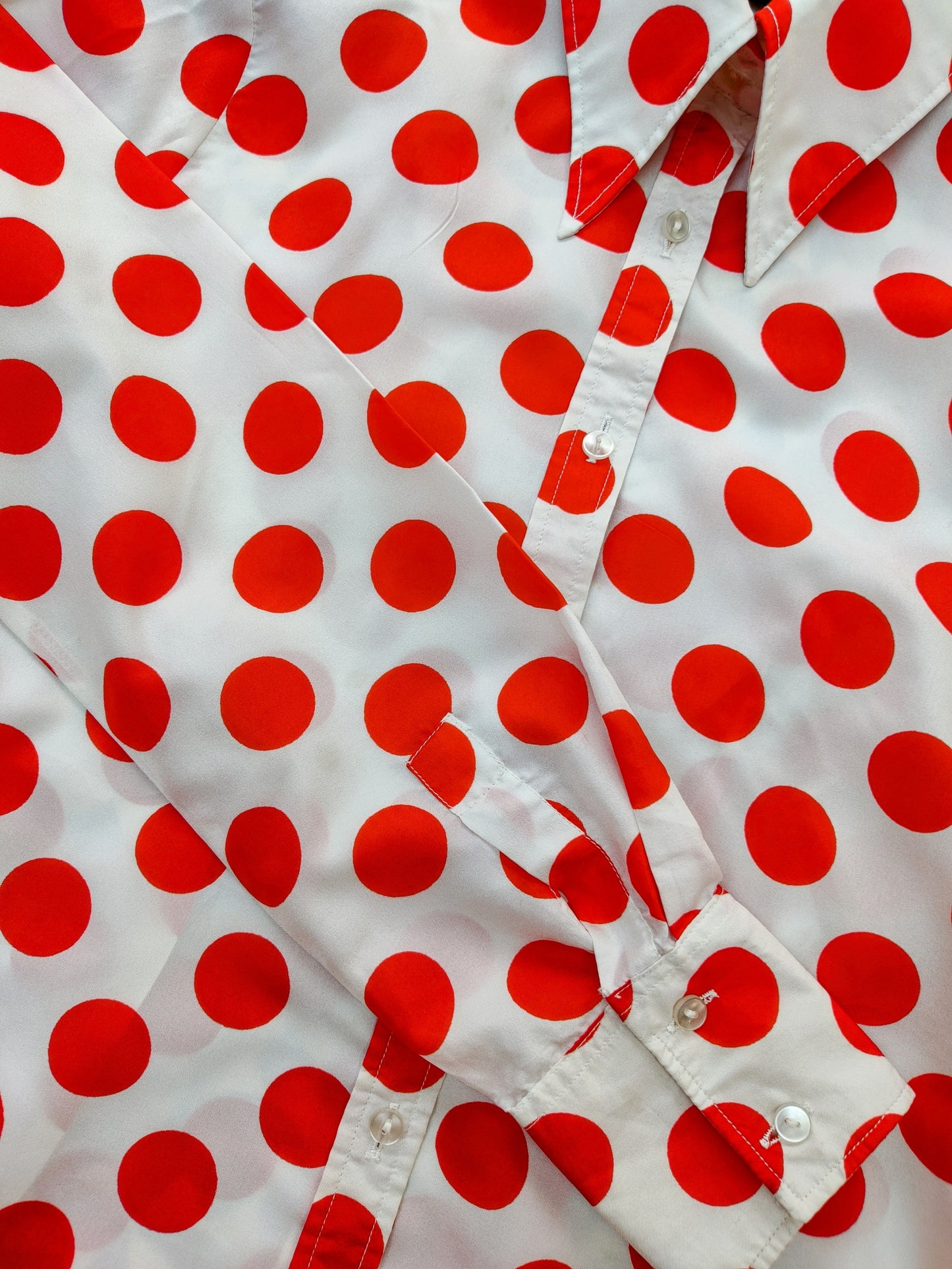 1970's statement shirt with red spotty print.