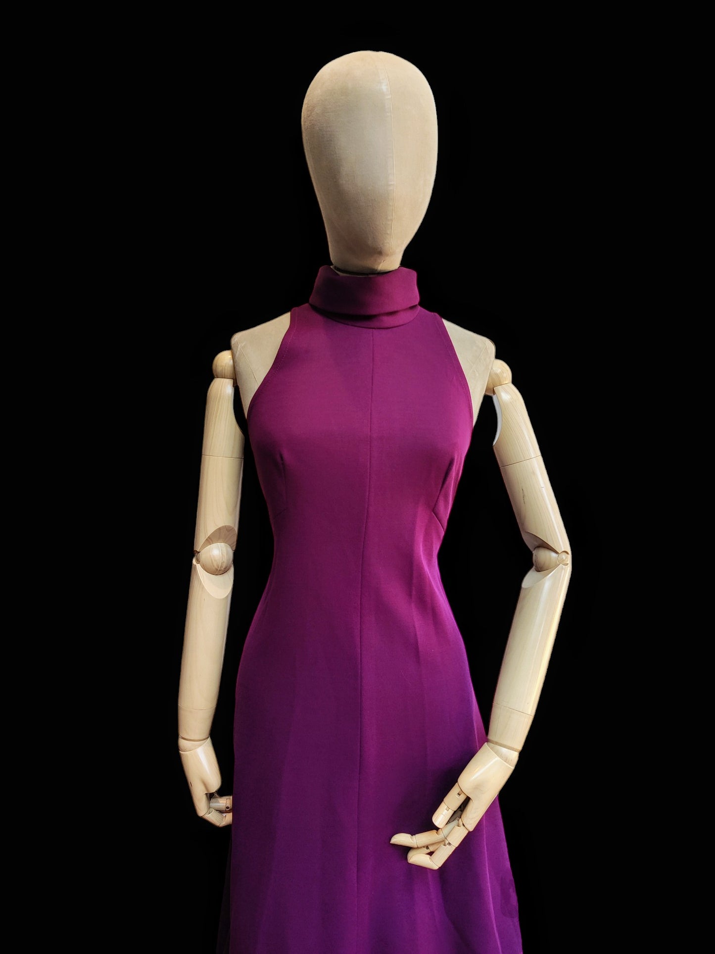 Long 70's purple dress with roll neck