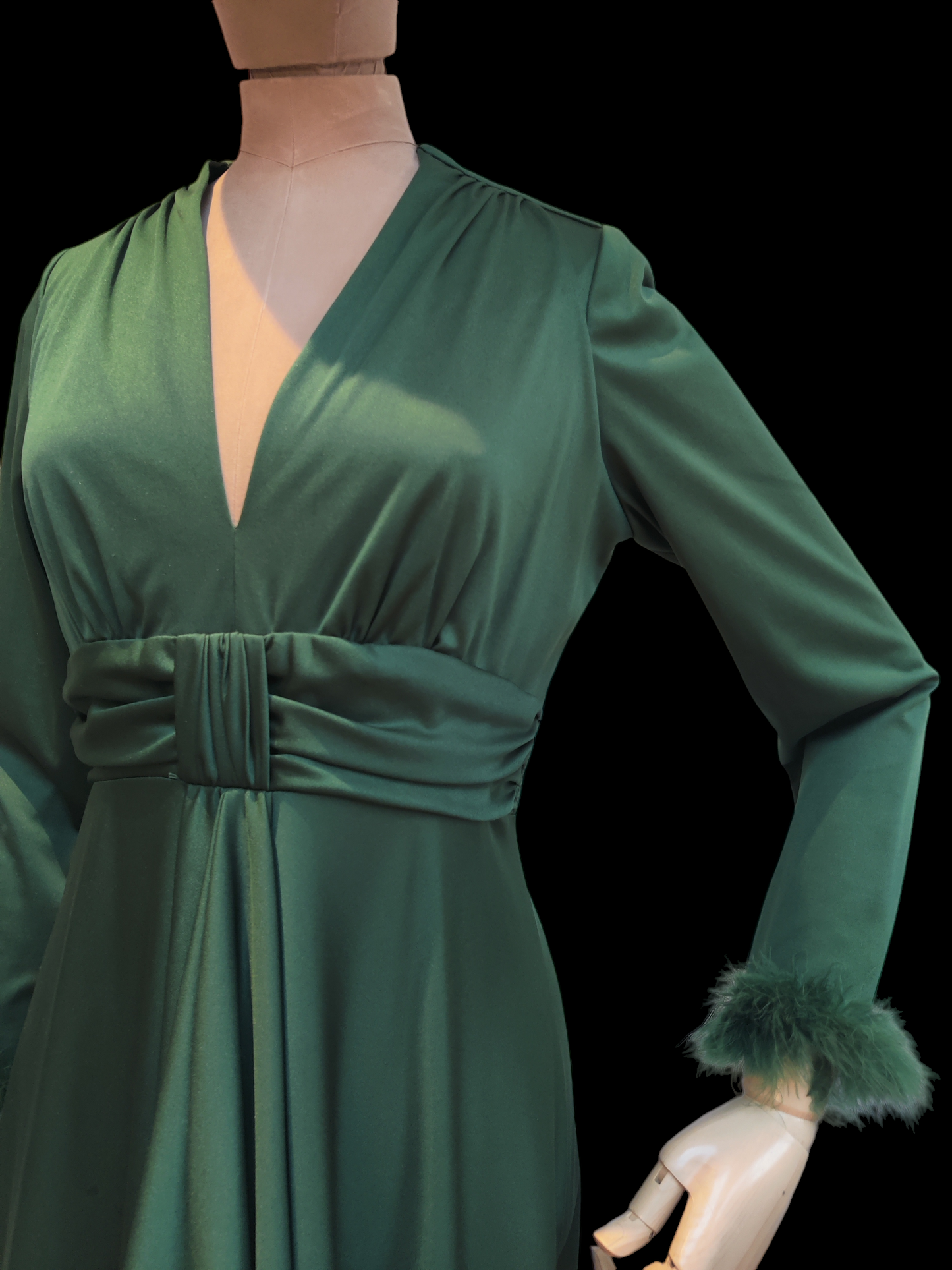 Green 70's maxi dress with long sleeves