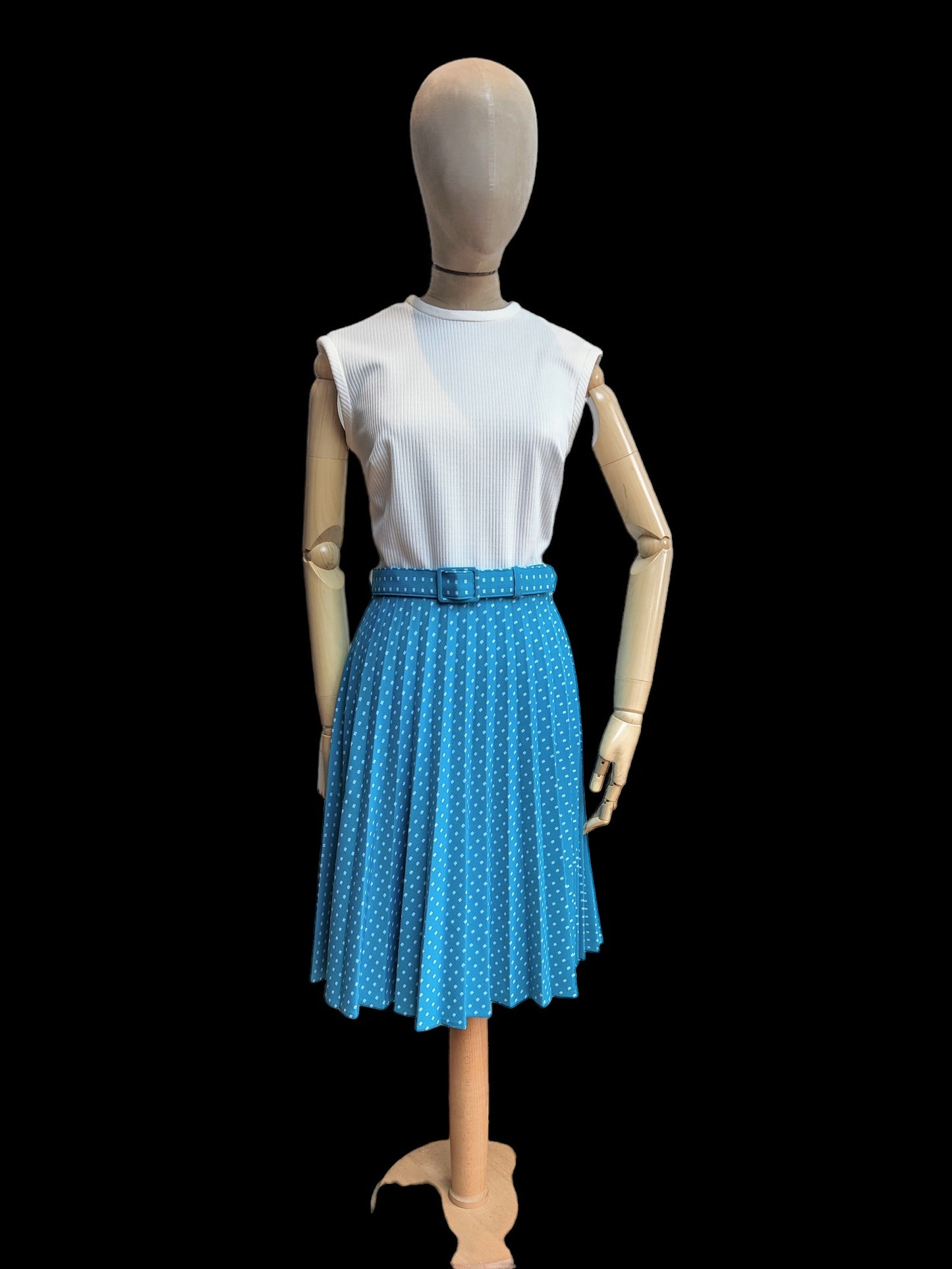 1960's blue and white dress with belt