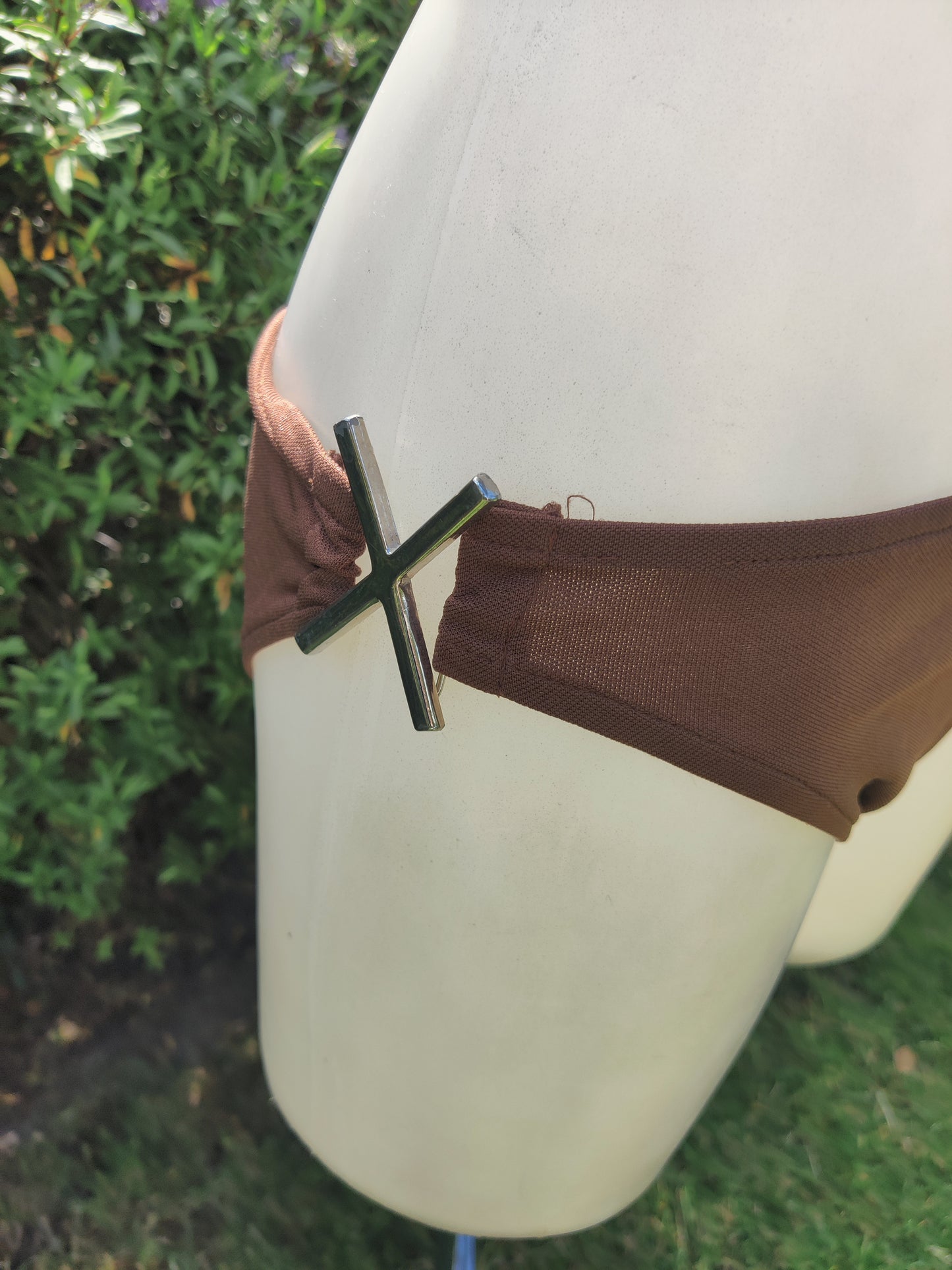 Brown bikini with metal X buckles