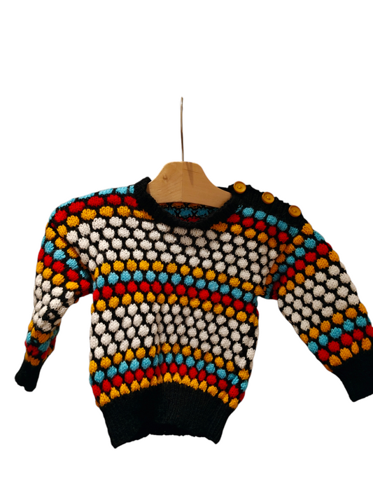 Cute vintage rainbow hand knitted bobble jumper. Age 2-3