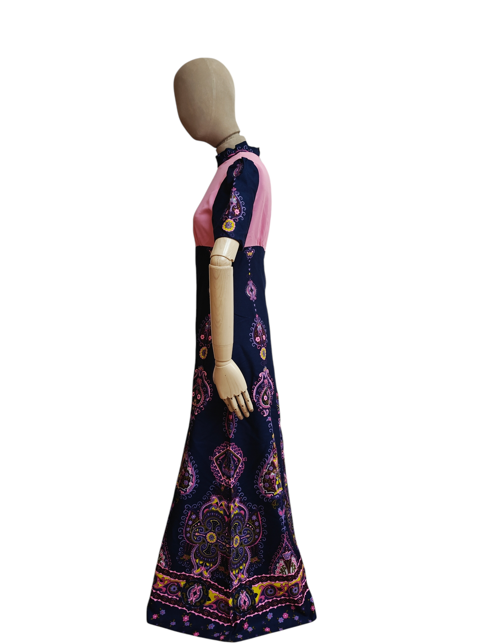 stunning pink, purple and navy vintage long dress