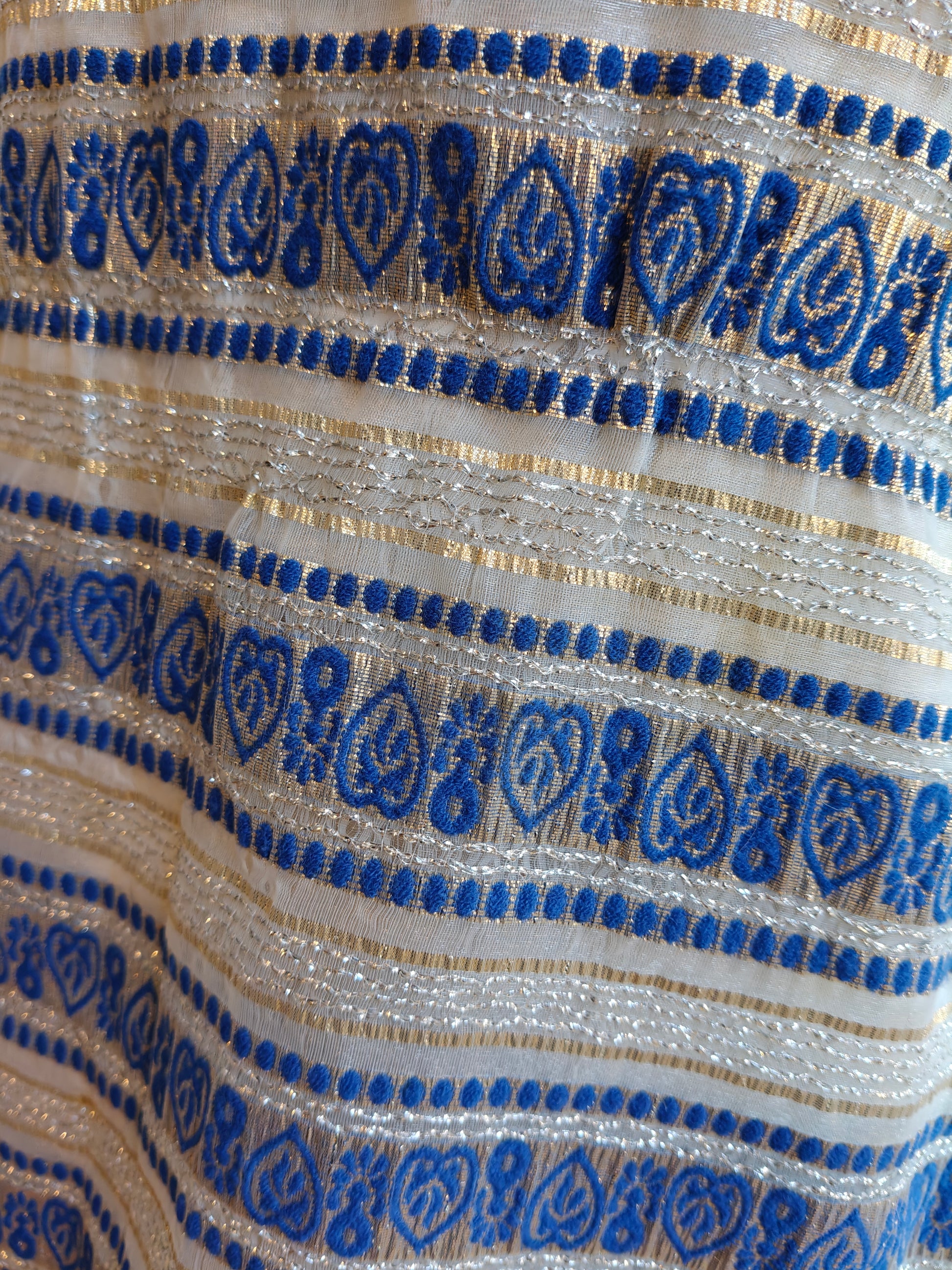 stunning vintage embroidered fabric on maxi dress