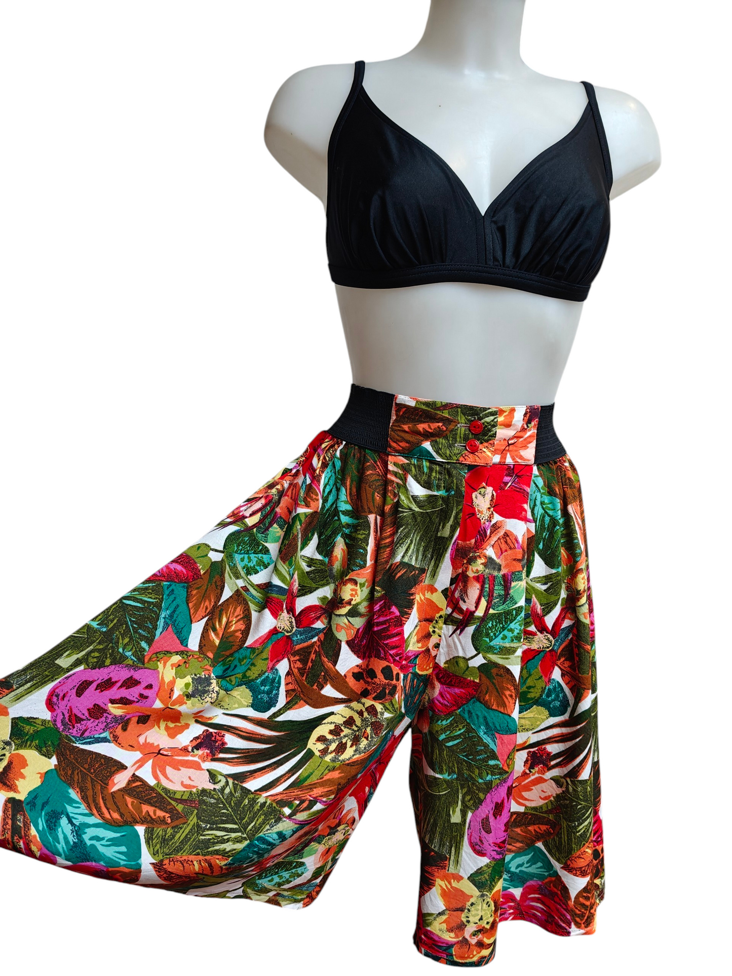 vintage culotte style shorts in tropical print