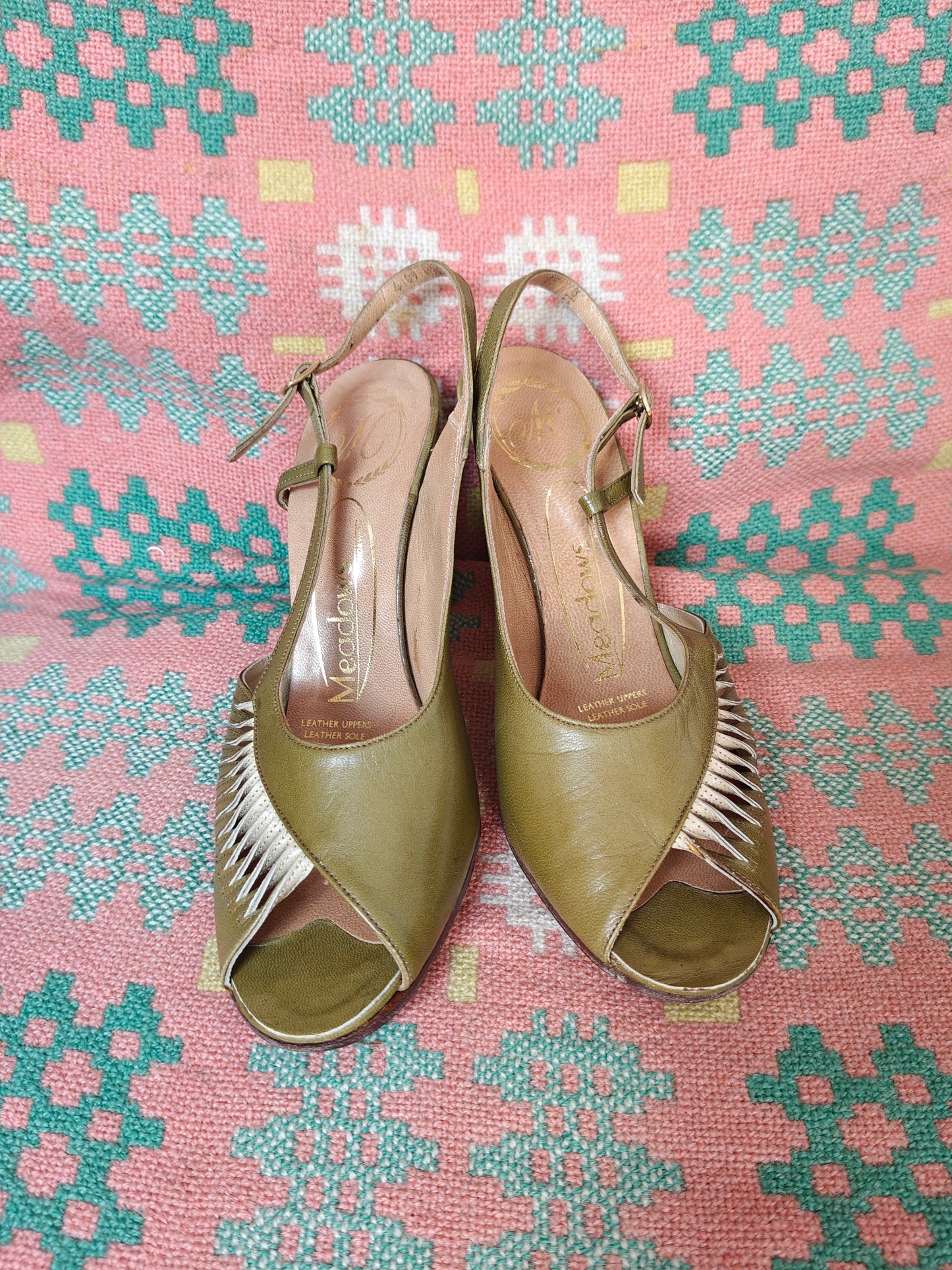 vintage peep toe heels in Olive green