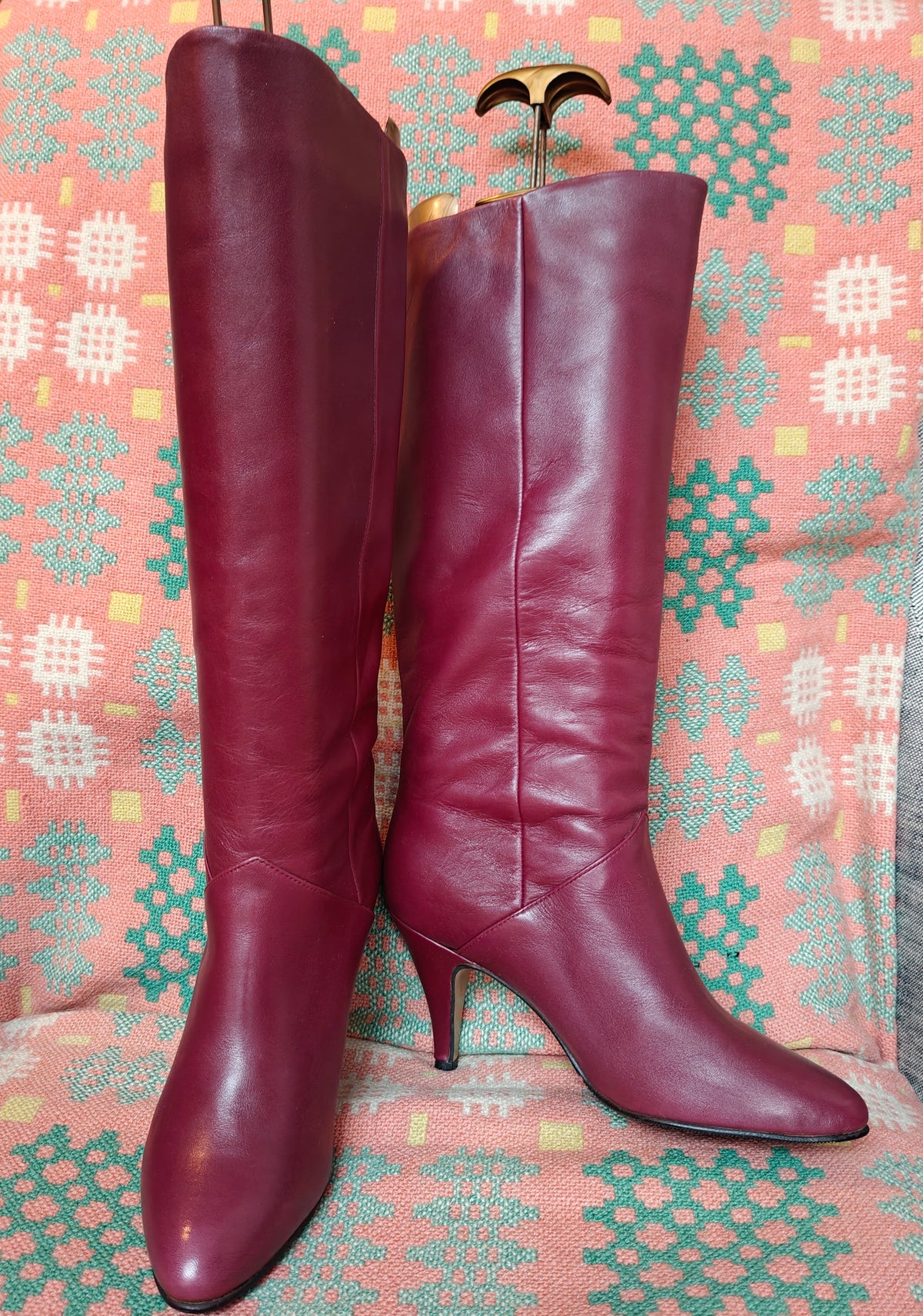 vintage red leather boots with gold side clip
