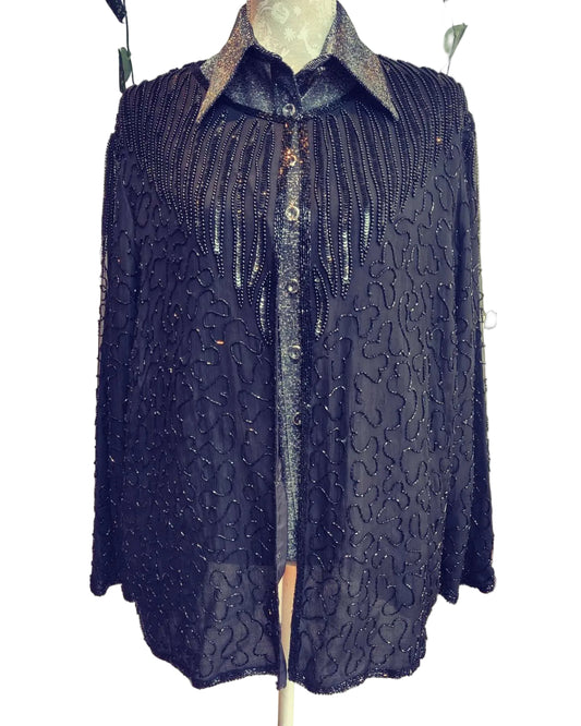 Beautiful black beaded jacket in a size 14-18. Original 1980s vintage fashion.
