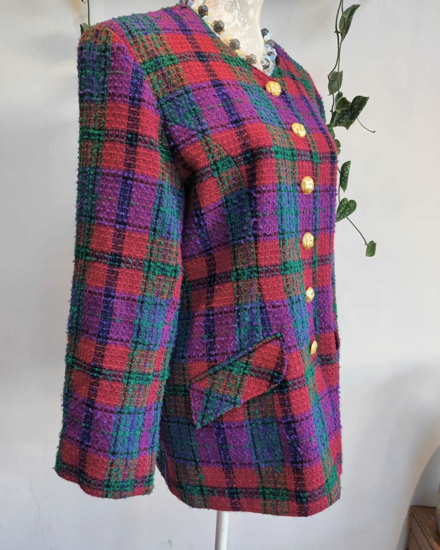 1980s multicoloured tartan jacket. Size 12.