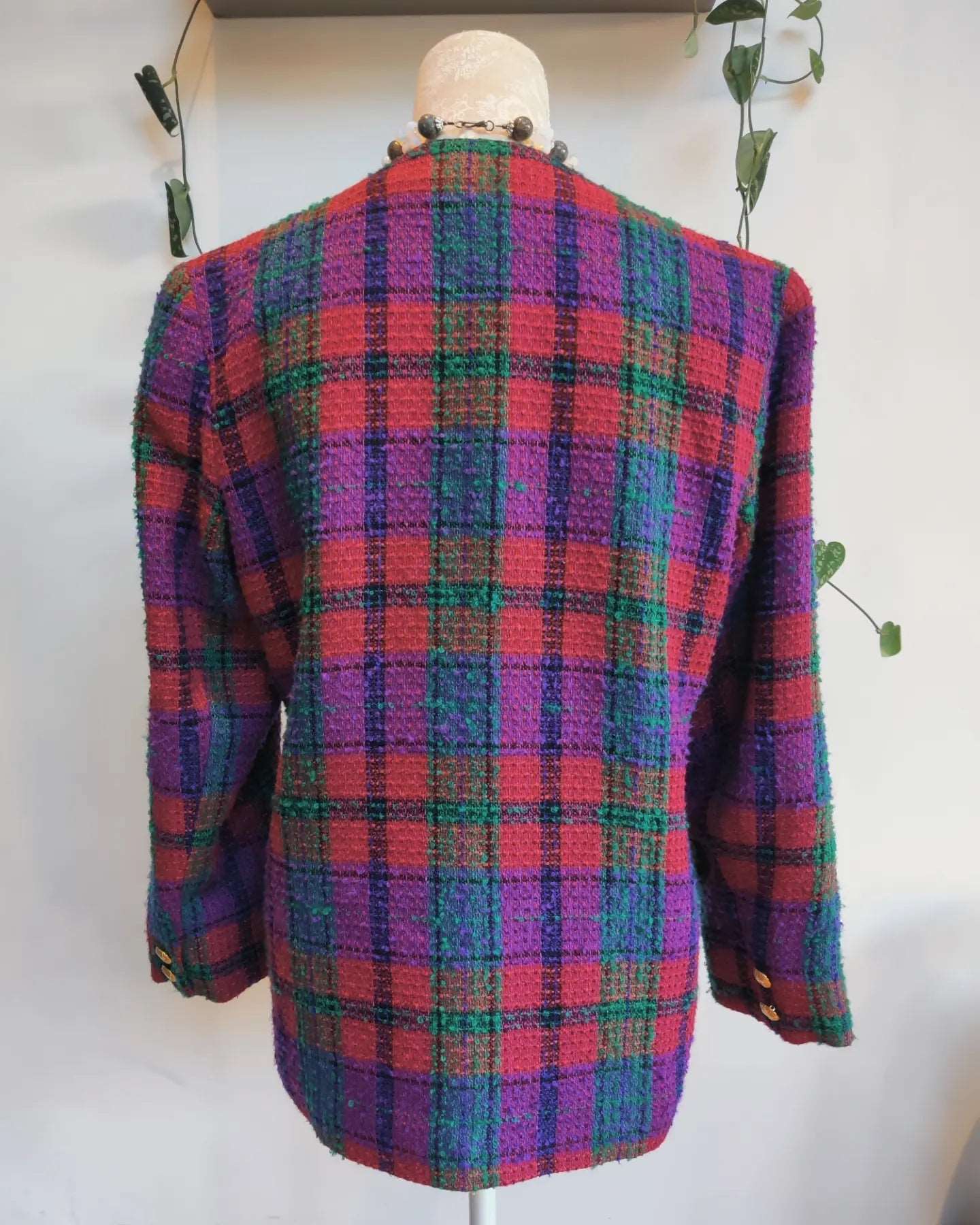 1980s multicoloured tartan jacket. Size 12.