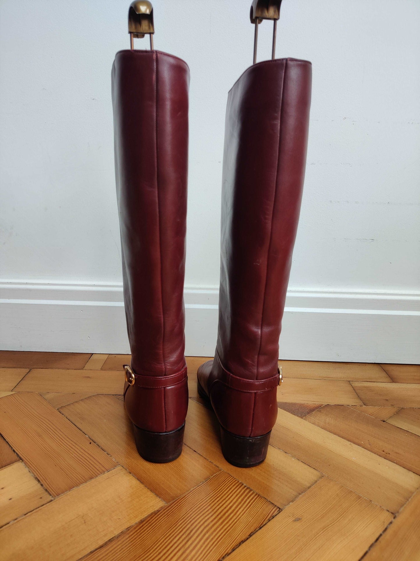 vintage leather boots, riding boot style.