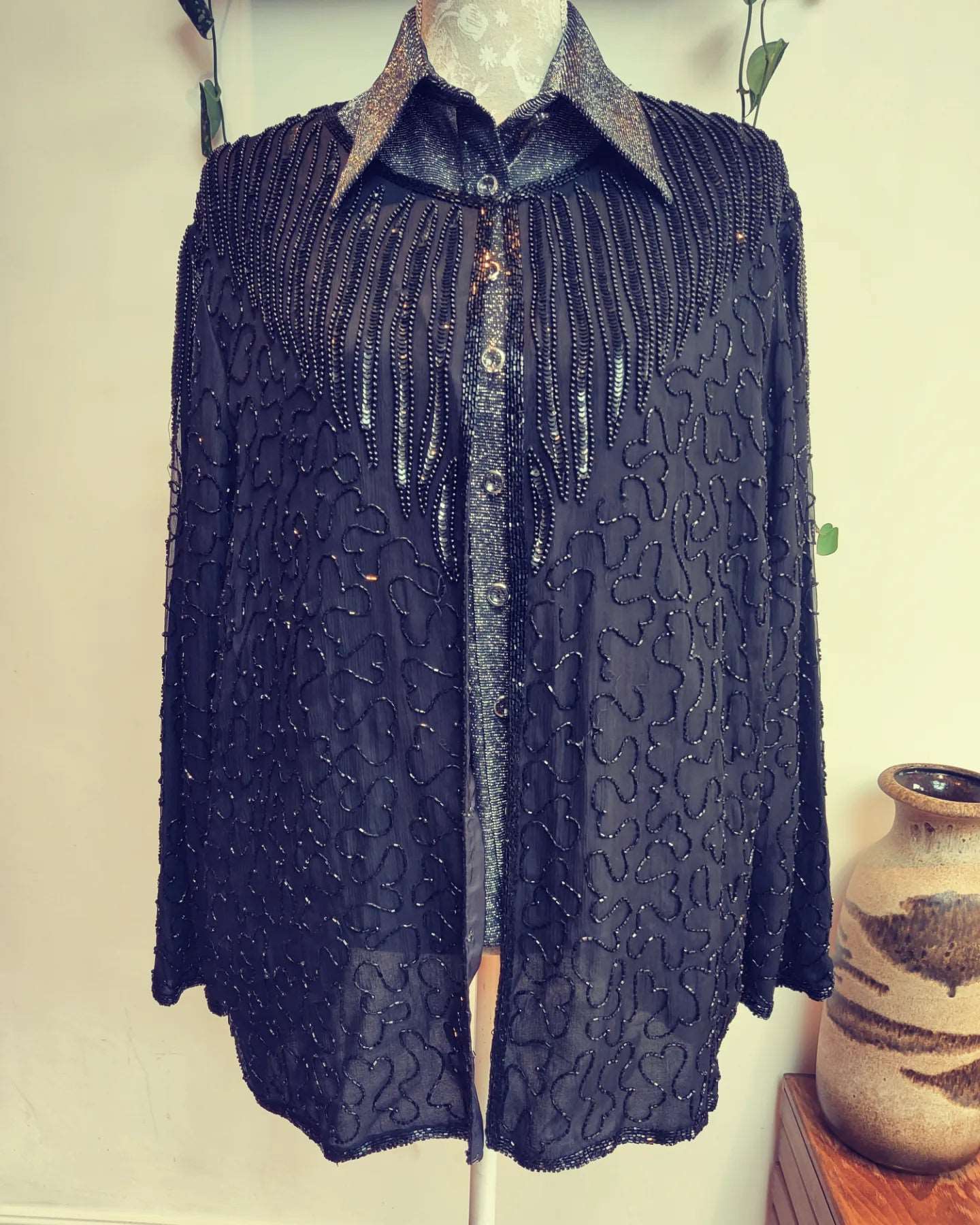 Beautiful black beaded jacket in a size 14-18. Original 1980s vintage fashion.