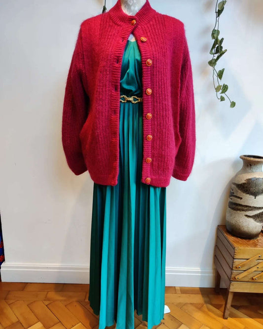Stunning vintage red lined cardigan. mohair/acrylic. 