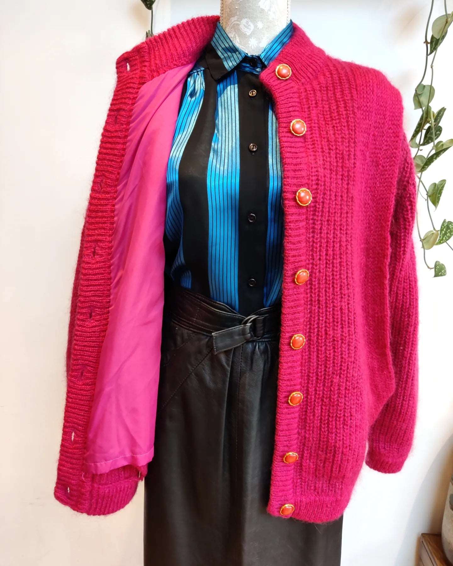 1980s red mohair cardigan. LIned and cosy.