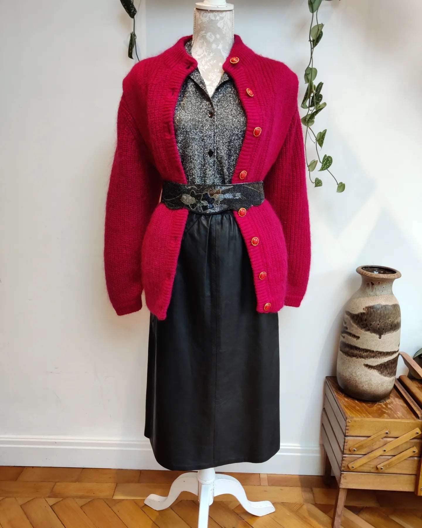 Stunning red mohair 80s cardigan. Lined. Size 8-14.