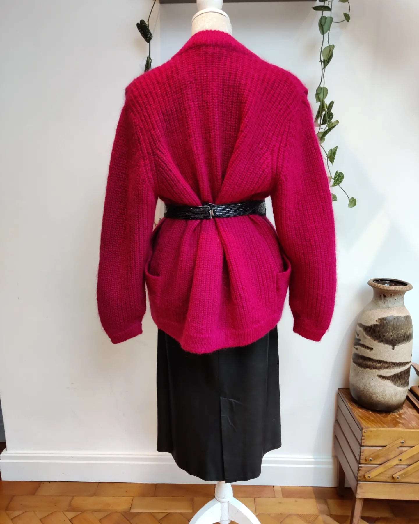 Stunning red mohair 80s cardigan. Lined. Size 8-14.