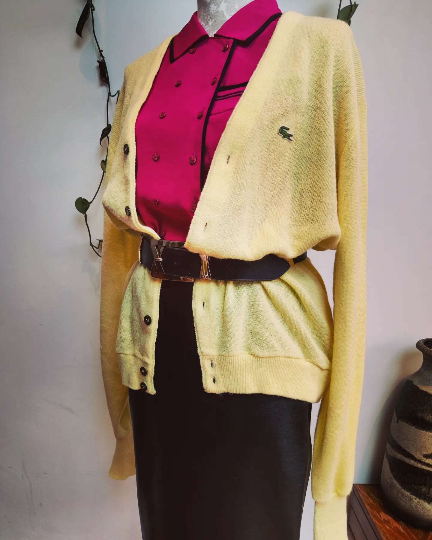 Vintage Lacoste knitted cardigan in Yellow.