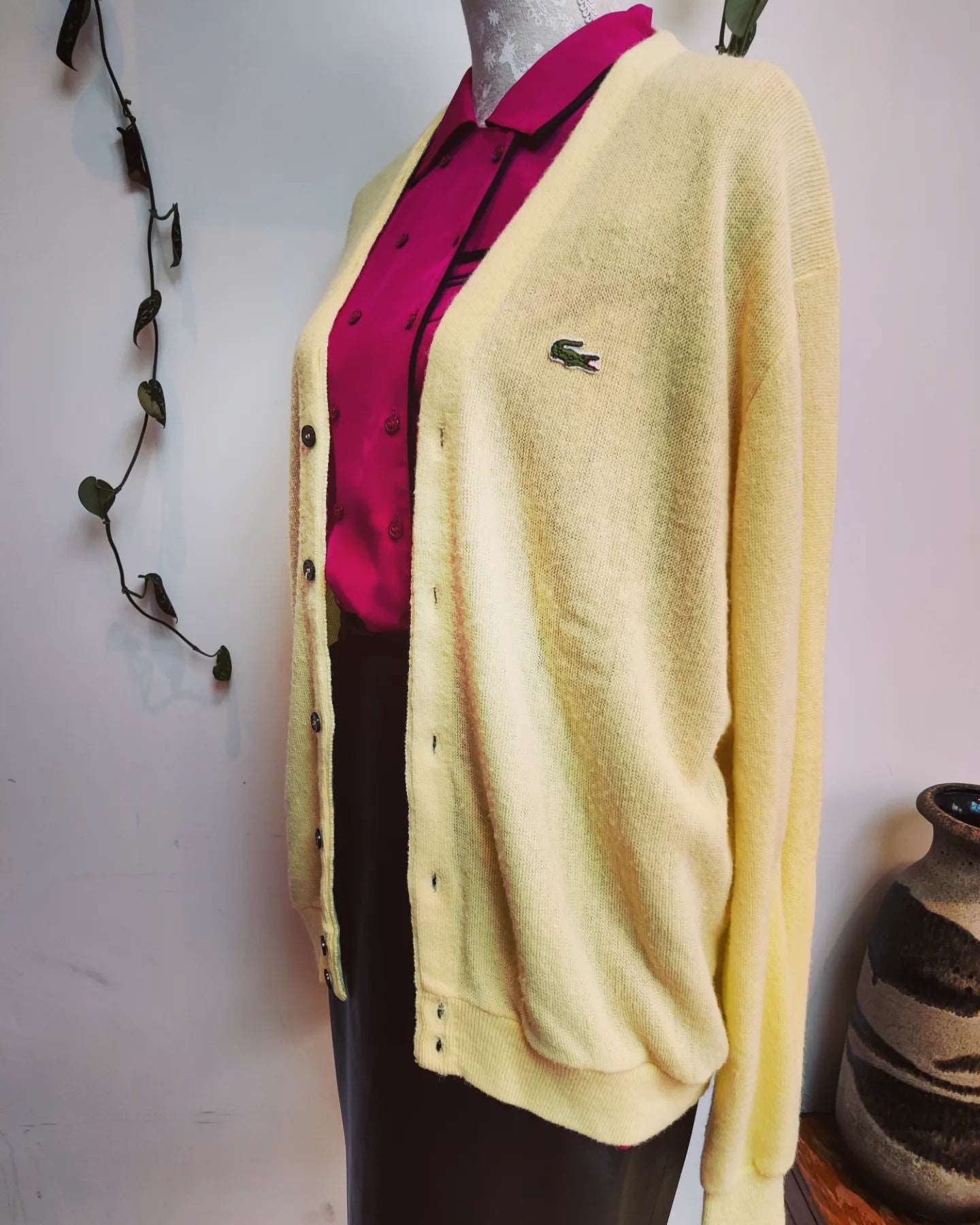 80s yellow knitted cardigan by Lacoste