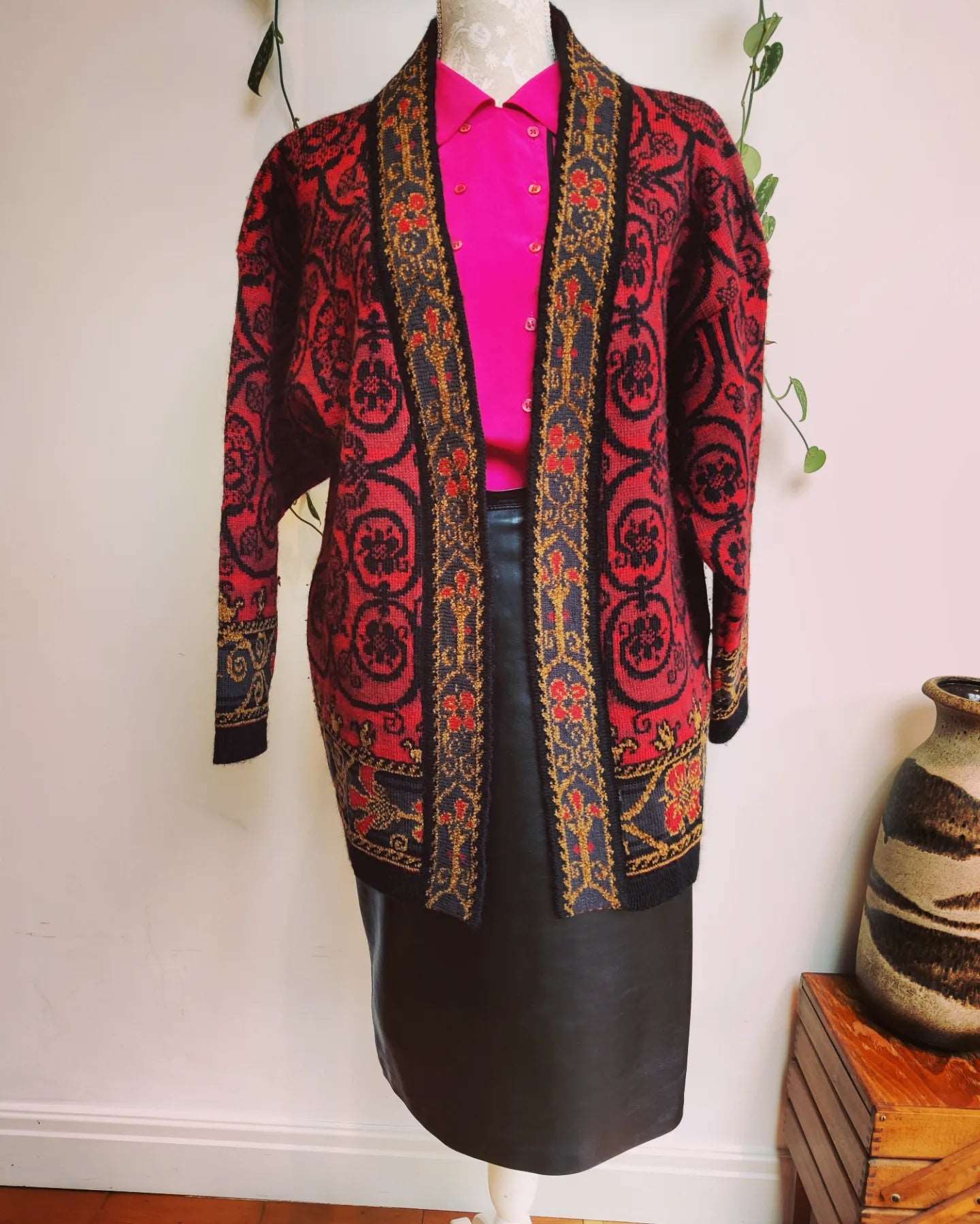 Vintage Past times cardigan in vibrant red wool.