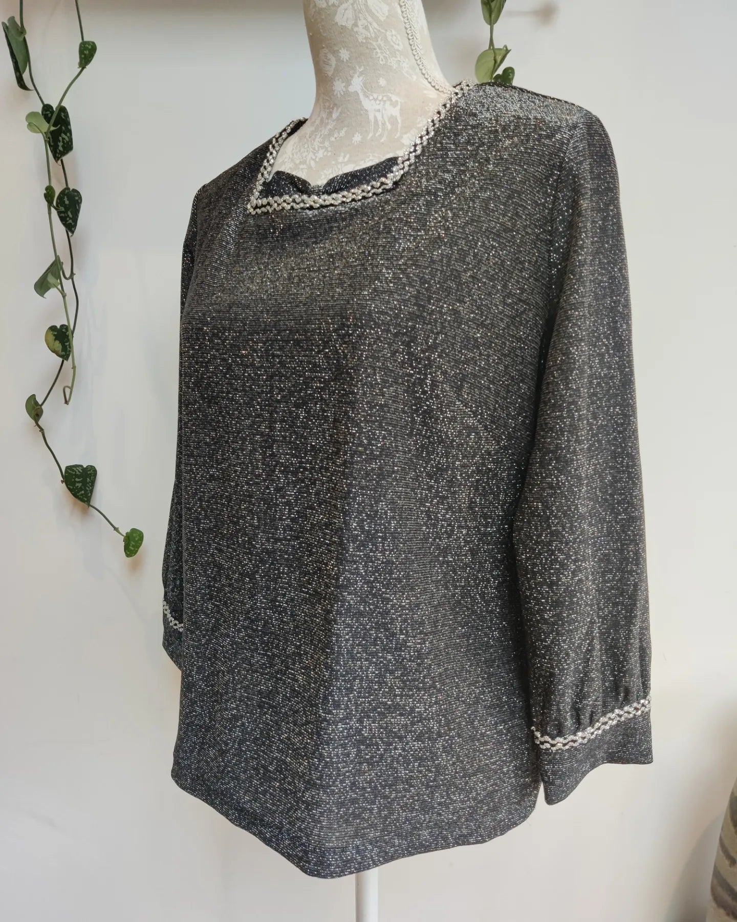 Vintage lurex top with three quarter length sleeves.