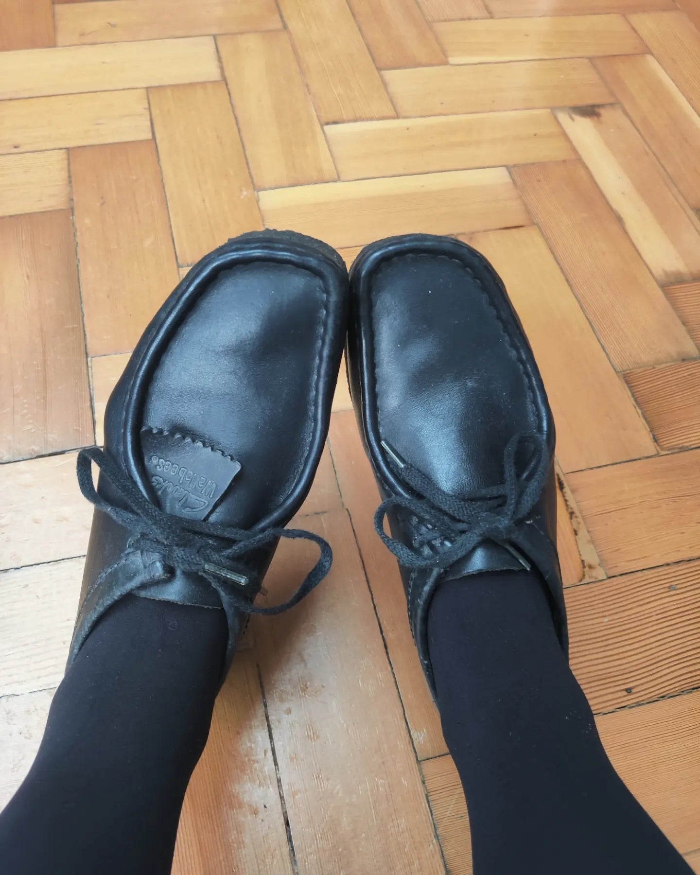 Black vintage lace up shoes with rubber sole.