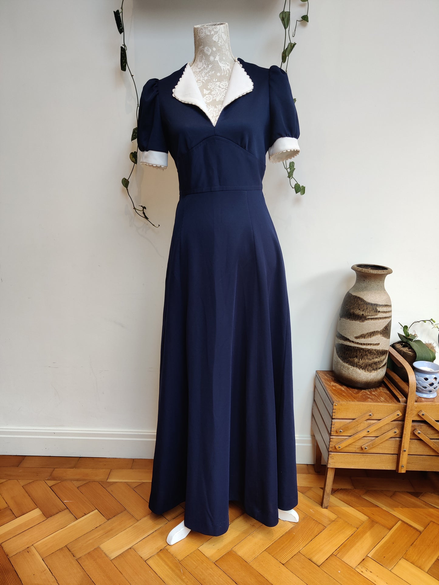 Beautiful 70s navy maxi dress