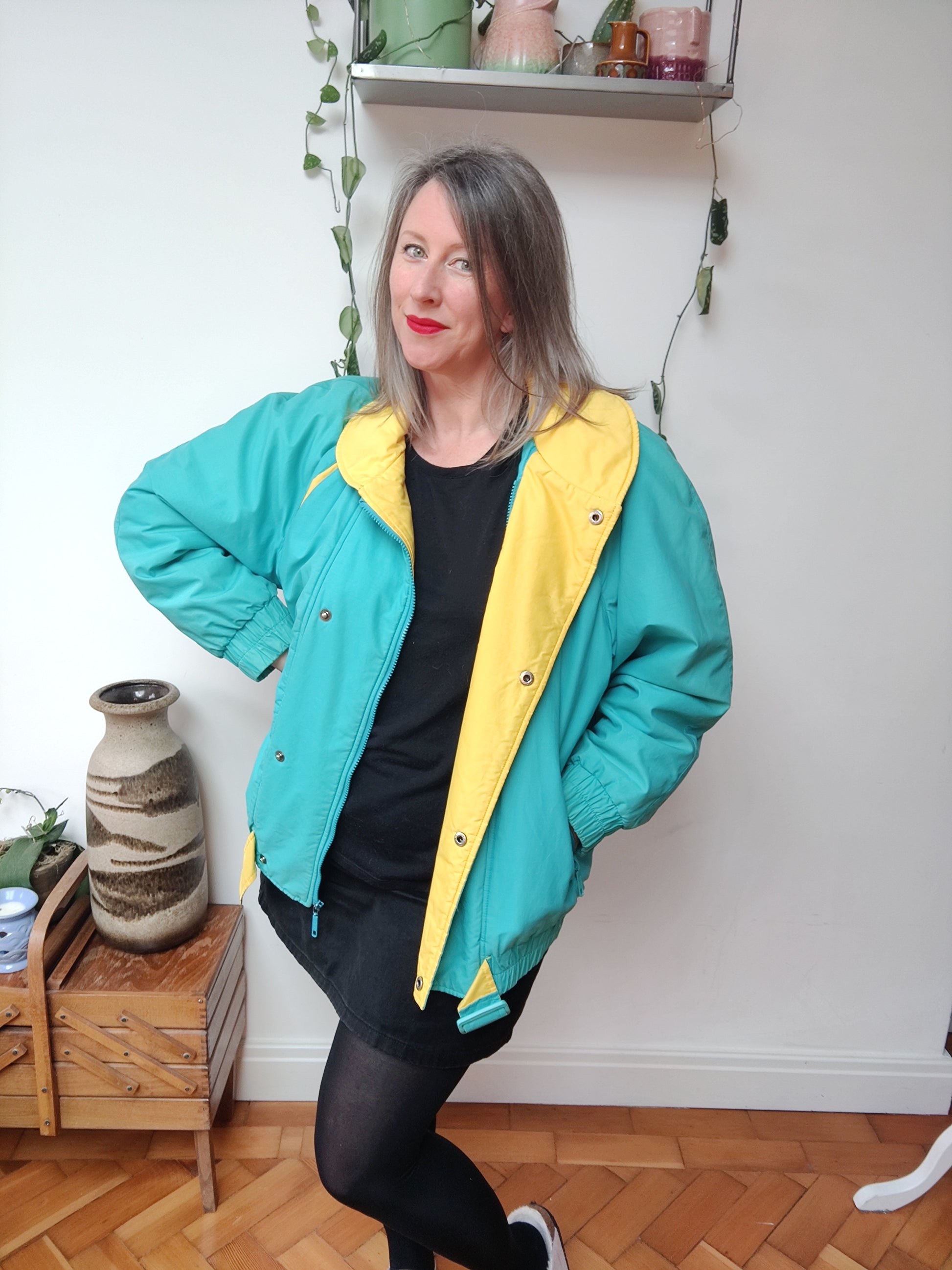 Blue and yellow 80s vintage sports jacket
