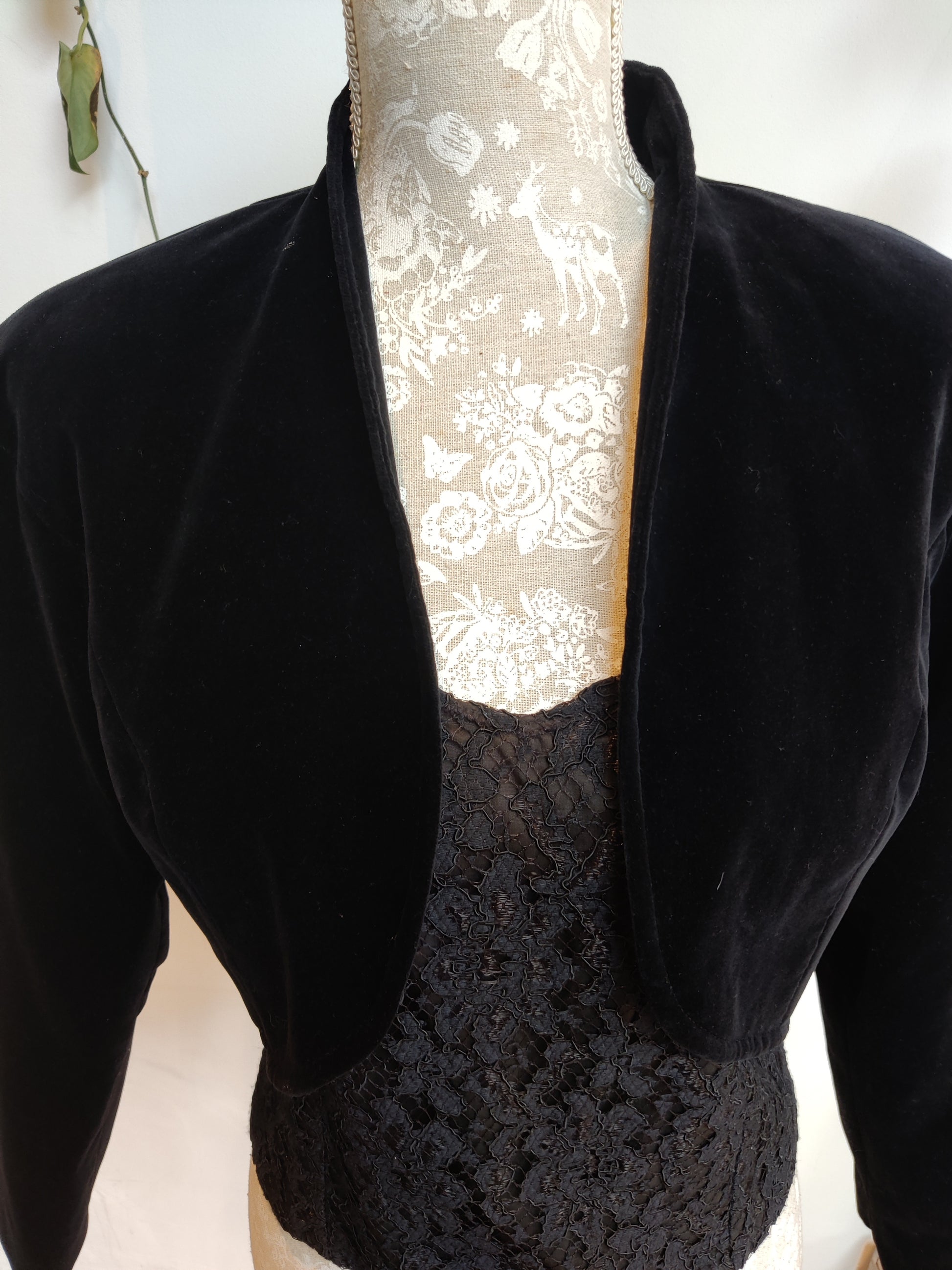 Stunning black velvet bolero with lace top