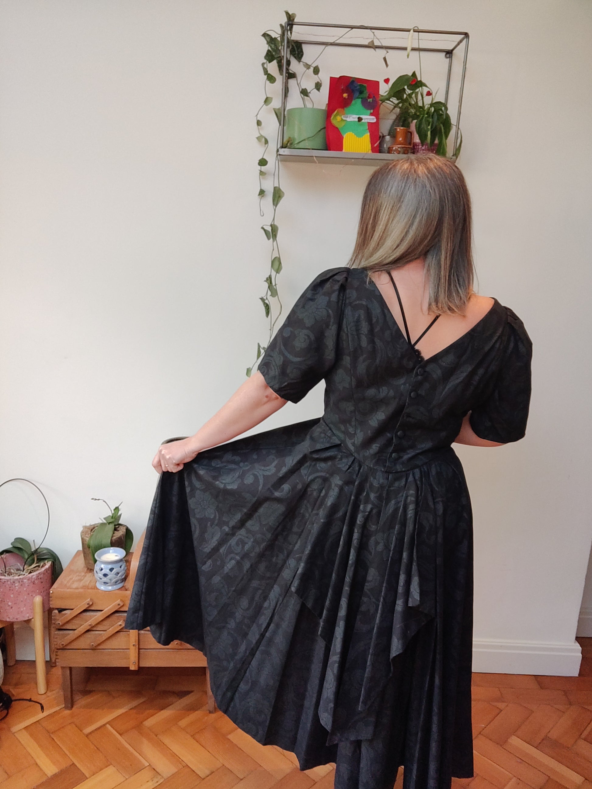 Black 80s midi dress by Laura Ashley