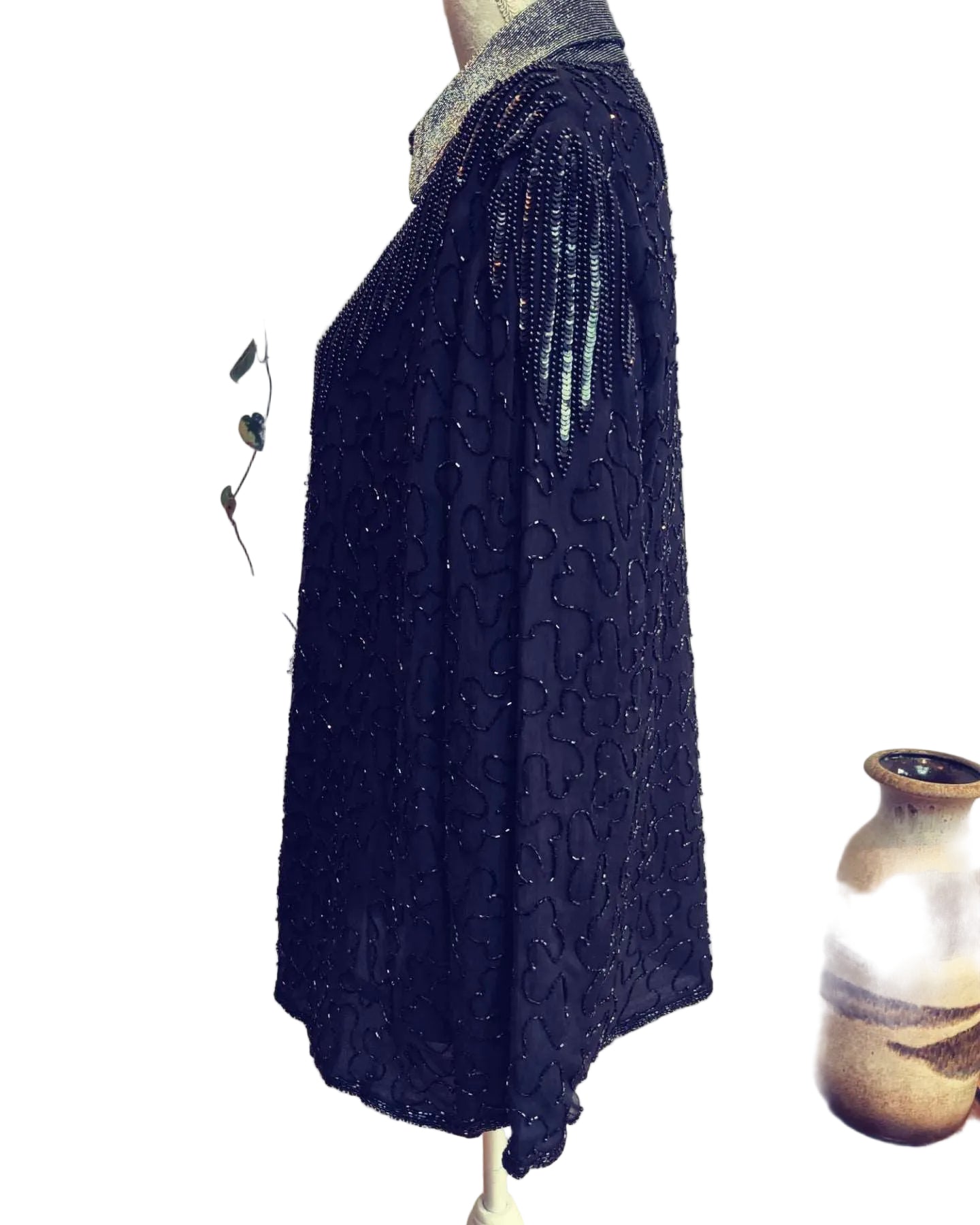 stunning black beaded jacket, similar to Frank Usher in style.